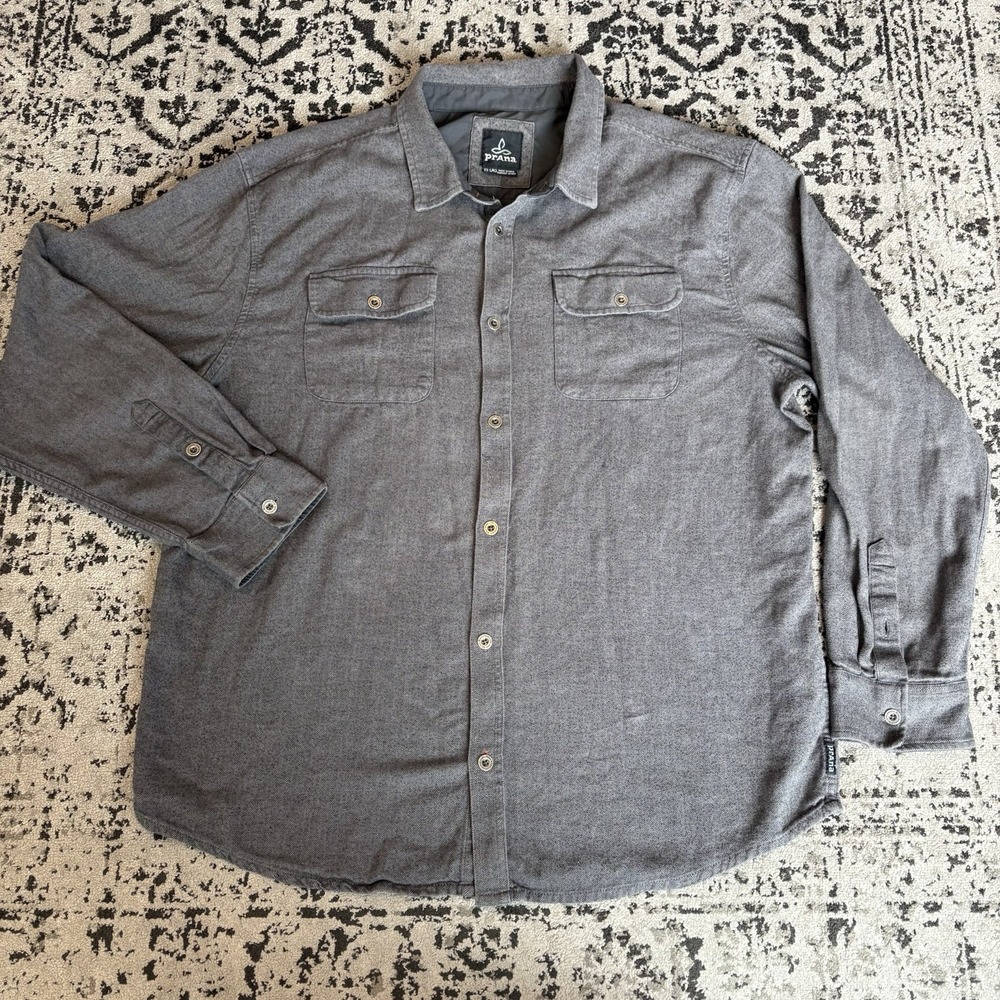 Prana Mens Long Sleeve Shirt Size 2XL Gray Cotton